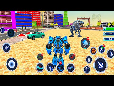 Blue Robot Bus Helicopter Wars Robot Multiple Transform Game - Android IOS Gameplay