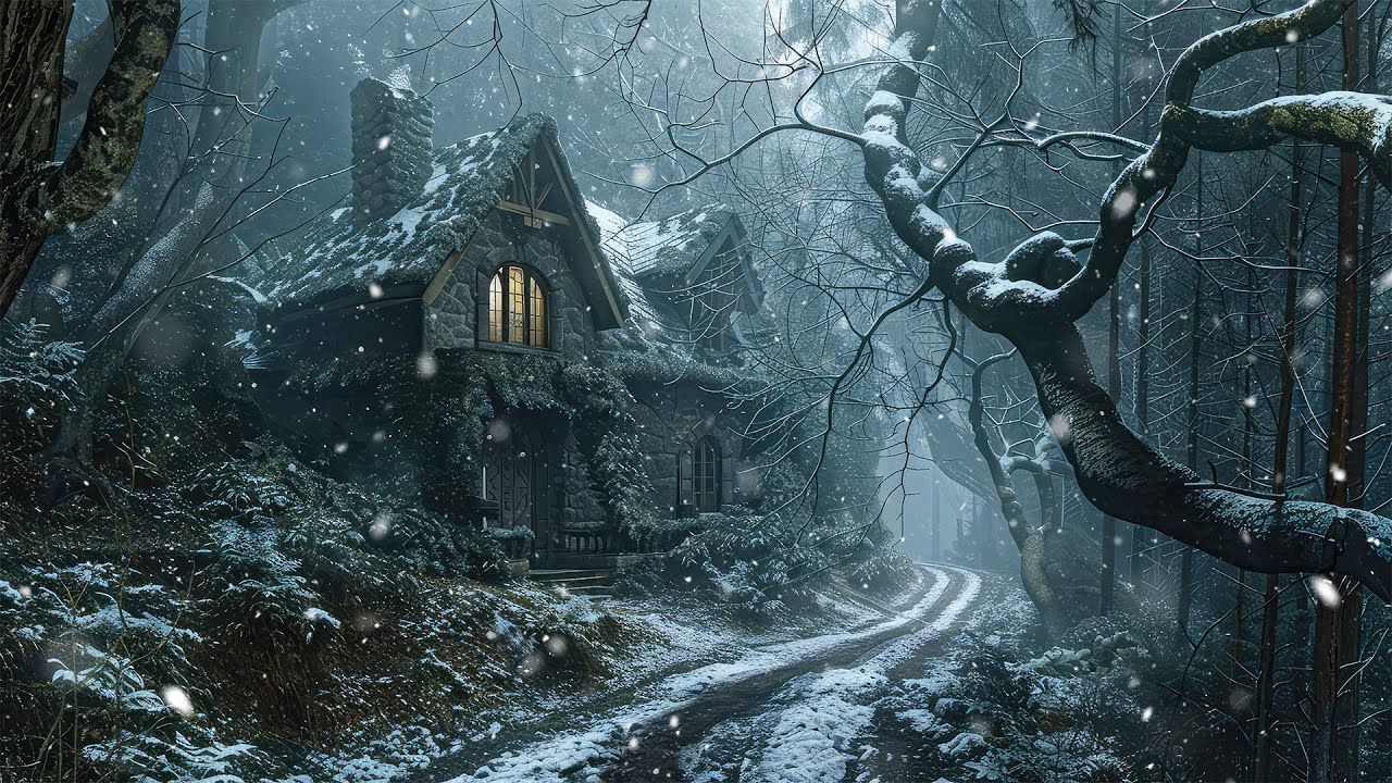 Snowy Enchanted Forest Cottage — Medieval Celtic Winter Ambience for Calmness, Focus & Deep Rest