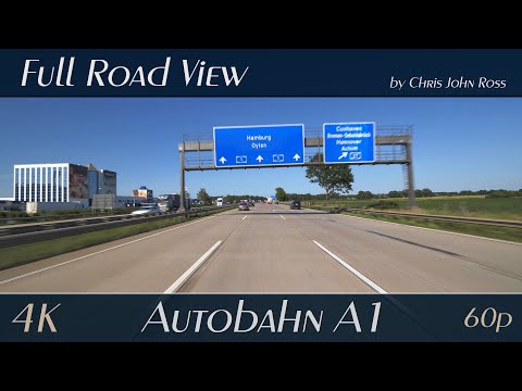 Autobahn (A1), Germany: Bremen-Mahndorf - Bremer Kreuz - Oyten - Posthausen - 4K (2160p/60p)
