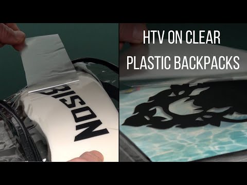 Part of a video titled Applying HTV on Clear Plastic Backpacks and Stadium Totes
