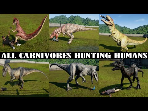 ALL CARNIVORES HUNTING A HUMAN | JURASSIC WORLD EVOLUTION
