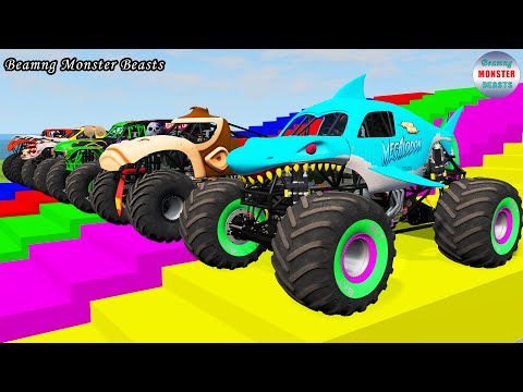 Monster Truck Transport on Triple Flatbed Trailer – BeamNG Monster Beasts #113