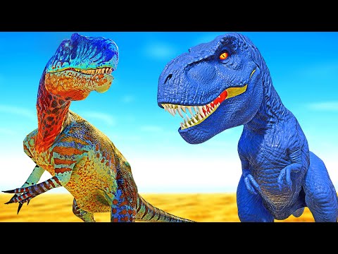Blue&Orange Tyrannosaurus Rex Vs Asfaltovenator,Bumpy,Spinosaurus JWE Dinosaurs Fighting