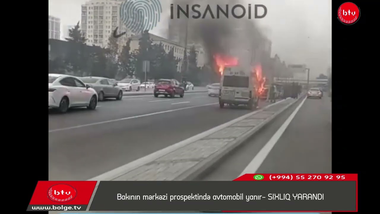 Bakının mərkəzi prospektində avtomobil yanır- SIXLIQ YARANDI