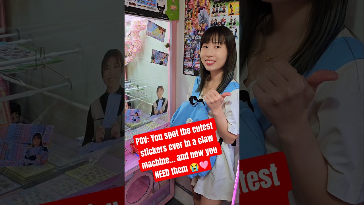 😱✨POV: Winning the CUTEST Stickers… TWICE?! #sanrio #clawmachine #chikawa #arcade #cute