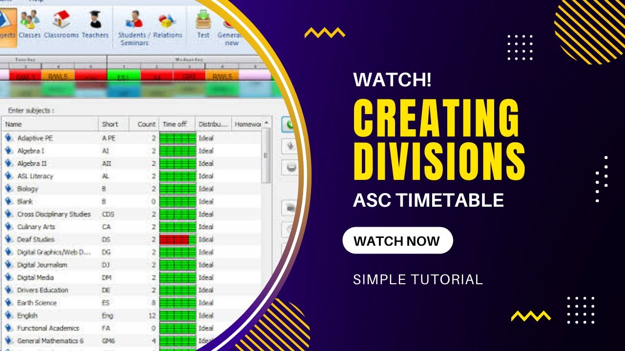 How to create divisions in ASC timetable