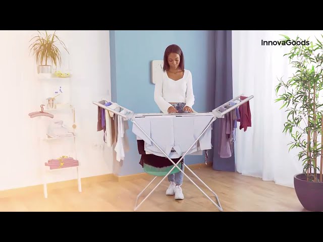 Étendoir à linge électrique pliable Innovagoods Warmmat avec ailettes, écran tactile, minuterie et contrôle de la température, gris, 148 x 112 x 54 cm video