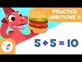 Addition Exercises For Kids Learn To Add With Dino With Burgers Mathematics For Kids