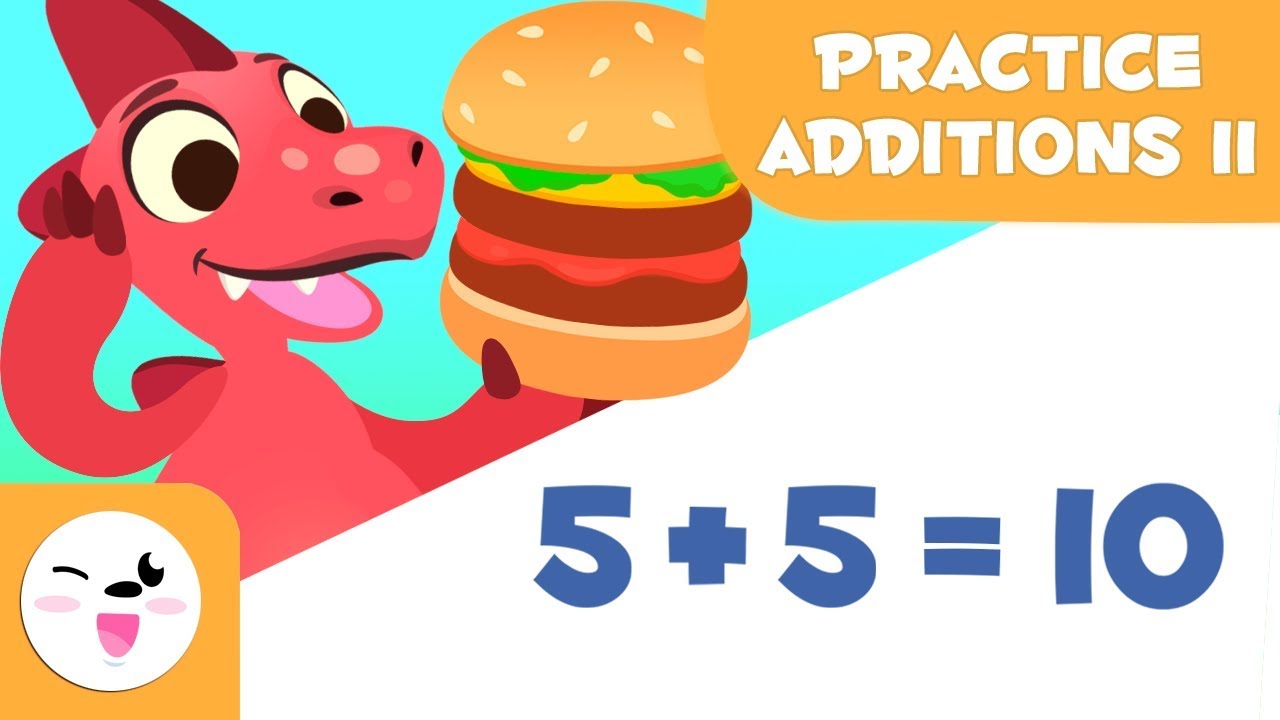Addition exercises for kids - Learn to add with Dino with burgers - Mathematics for kids