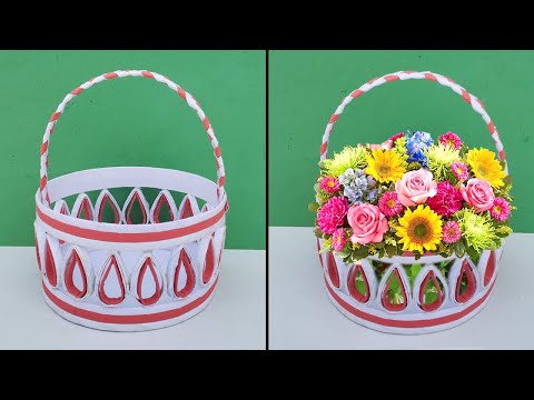 How to make flower basket with paper | Paper flower basket | DIY basket