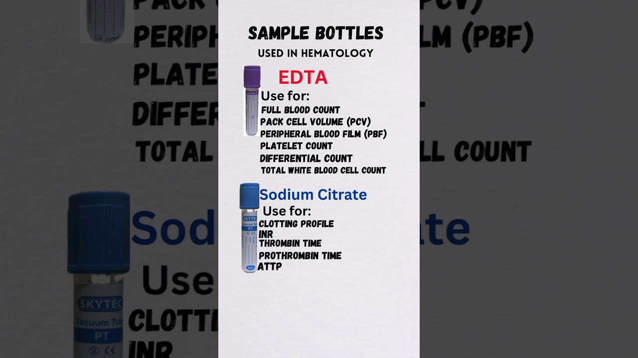 Sample Bottles Used In The Laboratory: Hematology Lab.