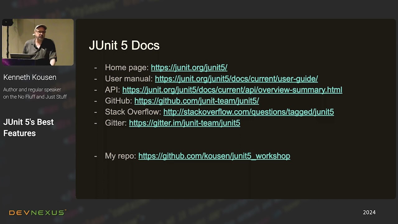 Devnexus 2024 - JUnit 5's Best Features - Kenneth Kousen