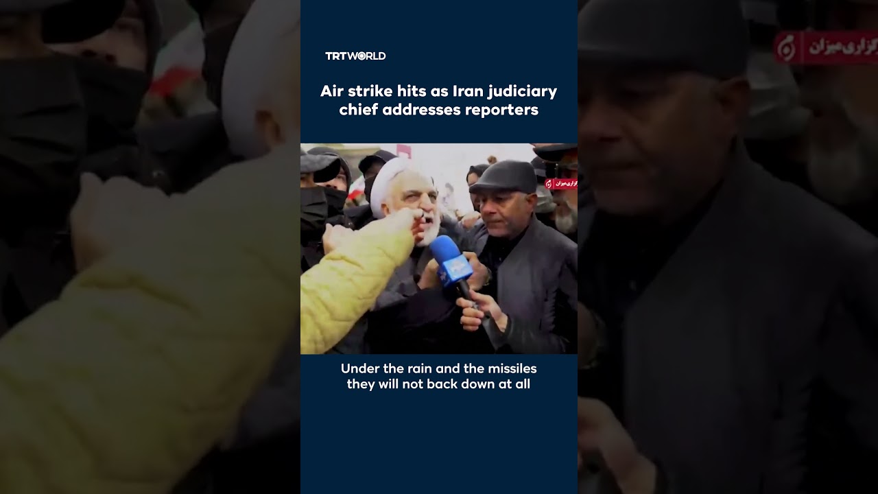 Video | Air strike hits as Iran judiciary chief addresses reporters