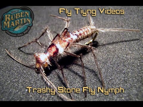 Trashy stone fly nymph - ninfa realista atada con materiales en desuso