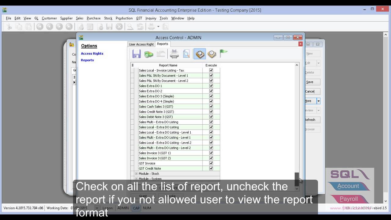 Setting AccessRight 02 for Reports