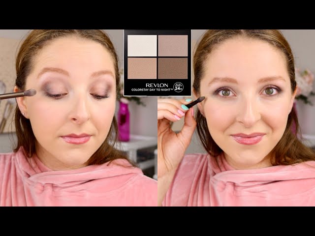 Vídeo relacionado con Revlon ColorStay Day to Night Eyeshadow Quad Sombra de ojos de larga duración. Paleta de 4 tonos combinados platedos y azúles. Tono 580 Georgeous