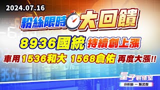 【量子戰情室】#陳武傑0716 【粉絲限時大回饋】8936國統 持續創上漲；車用 1536和大 1568倉佑 再度大漲!! (圖)