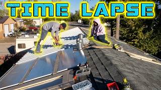 Time lapse of Installing Metal Roofing over shingles in 1 Minute with Menards materials