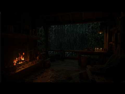 (No Ads)Mountain Rainstorm with Strong Thunder⛈️😴Firep Sounds in Dark Forest | Deep Sleep & Relax