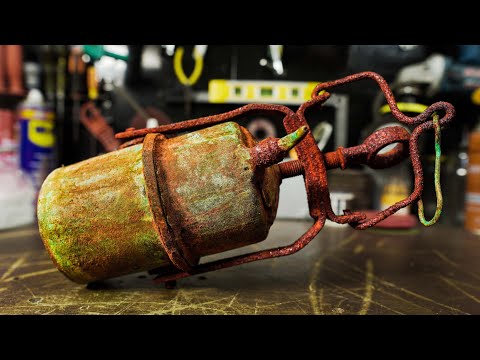 Stone air tank restoration -  Antique Dented Oiler From The Vietnam War