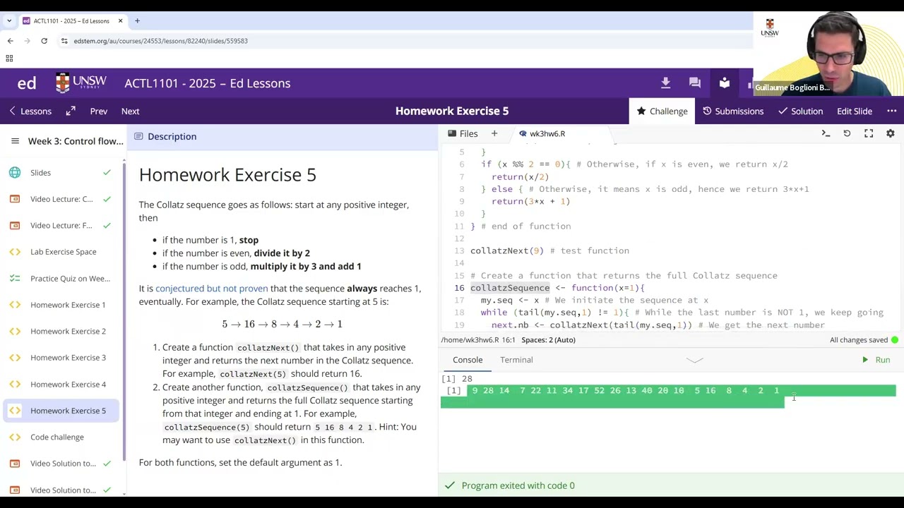 ACTL1101 - Collatz Sequence Exercise - R Solution