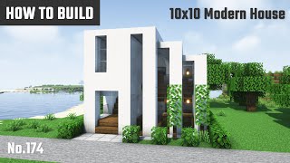 マイクラ建築：小さい白いモダンな家の作り方。水槽窓。10x10ブロックで簡単に。No.174【Minecraft】