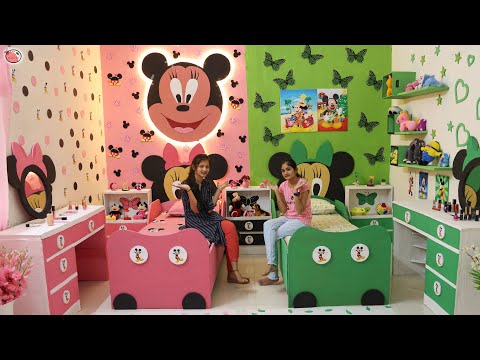 2 Sisters ❤️ BedRoom Makeover - Mickey&Minnie mouse - On Her Choice[Pink & Green] #Love #Fun