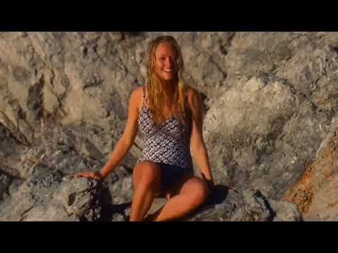 Amanda Seyfried One-Piece Blue Swimsuit Rock Beach Scene