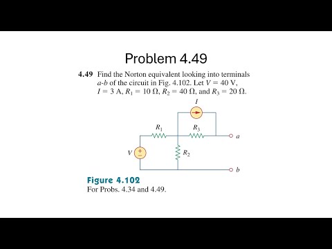 Problem 4.49 Find the Norton equivalent looking into terminals a-b of the circuit in Fig. 4.102.