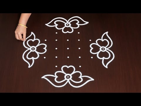 New Flower Rangoli: 7x3x3 Dots Ghummam Kolam Muggulu | Simple Rangoli Designs