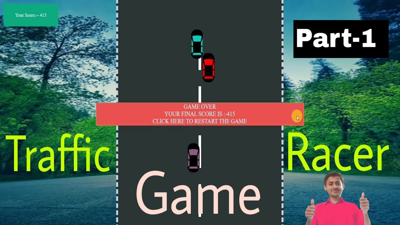 (Part-1)Traffic racer game using HTML,CSS & JavaScript || Car game using JavaScript.