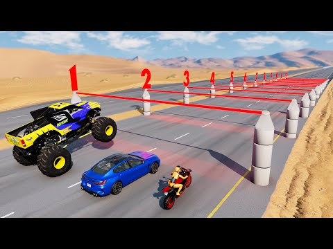 Laser Rampage: Сars vs Laser Bollards - Beamng drive