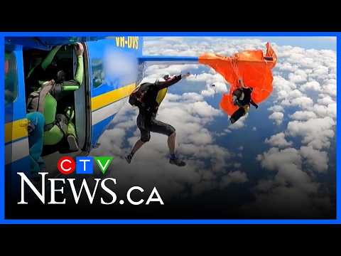 Skydiving gone wrong | Parachute opens prematurely, slams parachutist into plane's tail wing