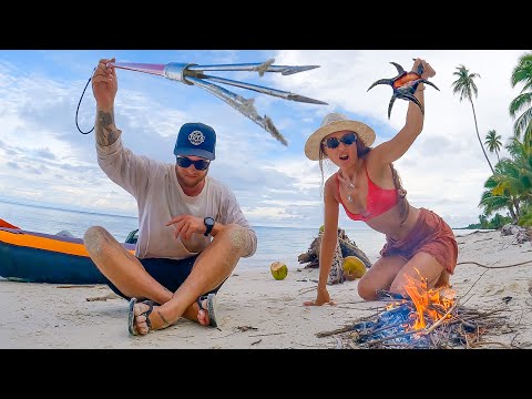 SOBREVIVIENDO EN UNA ISLA Usando SOLO UN ARPÓN – SIN COMIDA Y SIN AGUA