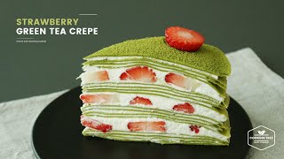 노오븐! 딸기 녹차 크레이프 케이크 만들기:Strawberry green tea(Matcha) crepe cake Recipe:イチゴ緑茶クレープケーキ-Cookingtree쿠킹트리