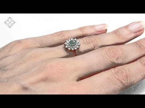 A4439 - Emerald 6 x 4mm And Diamond 9K White Gold Ring