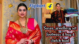 Flipkart Beautiful Saree, jewellery set, Potali bag, clutch & Footwear haul @PoojaRikichoyal 