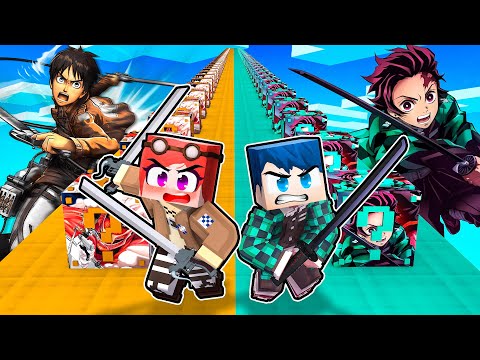 LUCKY BLOCK ATTACK ON TITAN VS LUCKY BLOCK DEMON SLAYER! - MINECRAFT