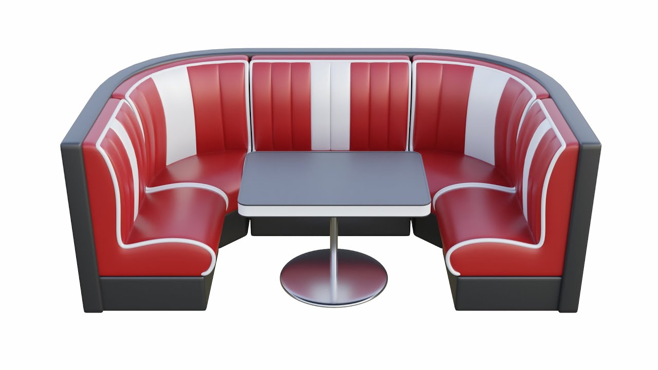 Retro Diner Square Booth Set 3D Model