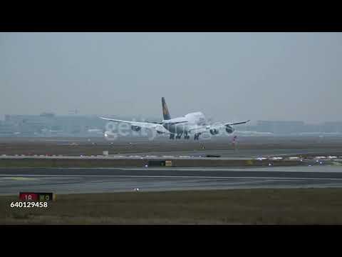 Landing Lufthansa Boeing 747 -400 At Frankfurt Airport, 4K Video