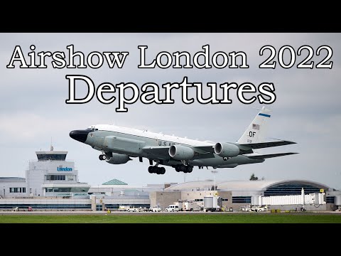 Airshow London Departures - MV-22, F-22, CF-18, F-16, KC-135R, RC-135W, MC-130J, KC-46 - 2022-09-12.