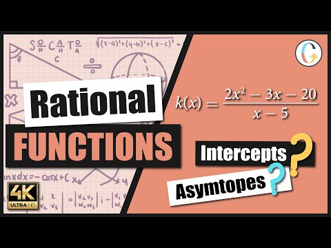 How to find the intercepts and asymptotes of k(x) = (2x^2 - 3x - 20)/(x - 5)