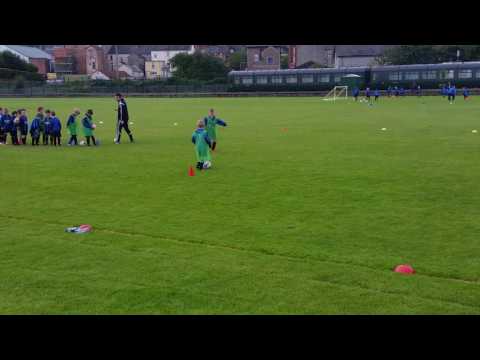 Robbie Hitch shooting for goal in his first ever official training session as a 7 year old.