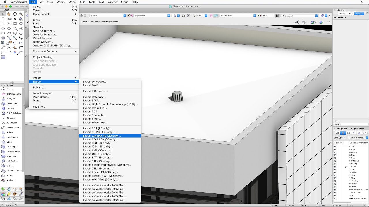 Rendering in Vectorworks - Cinema 4D Export