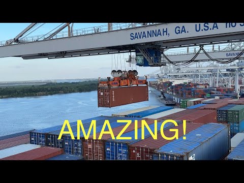 Containers being loaded and unloaded off a ship in Savannah Georgia