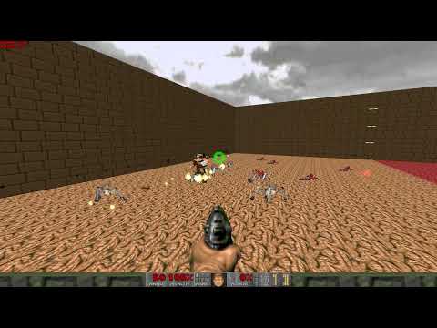 Doom infighting Super cyberdemon vs 10 arachnotron