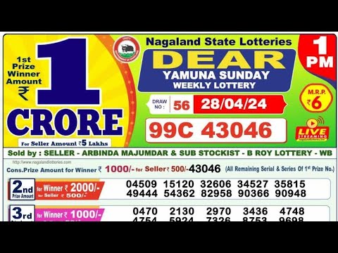 Nagaland State Lottery Sambad | Today Result 1:00 PM | April 28,2024