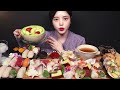 SUB High Quality Sushi With Sashimi And Shrimp Tempura Mukbang Asmr With Honeydew As Dessert