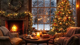 Relaxing Christmas Music by the Fireplace and Snowfall - Cozy Christmas Cabin to Relax, Sleep