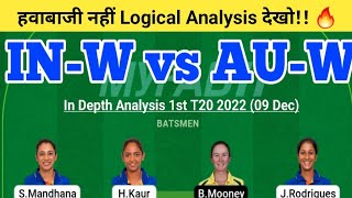 IN W vs AU W Dream11 Team | IN-W vs AU-W Dream11 1st T20|IN-W vs AU-W Dream11 Today Match Prediction